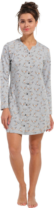 Chemise de nuit boutonnée coton Cerf grise