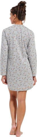 Chemise de nuit boutonnée coton Cerf grise