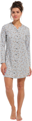 Chemise de nuit boutonnée coton Cerf grise