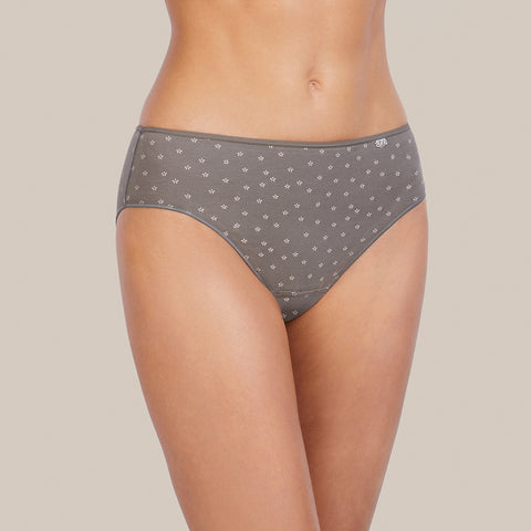 Culotte haute coton gris  fleurie