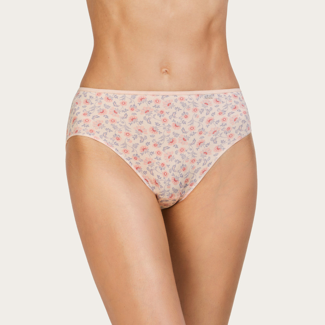 Slip haut microfibre fleurie rose