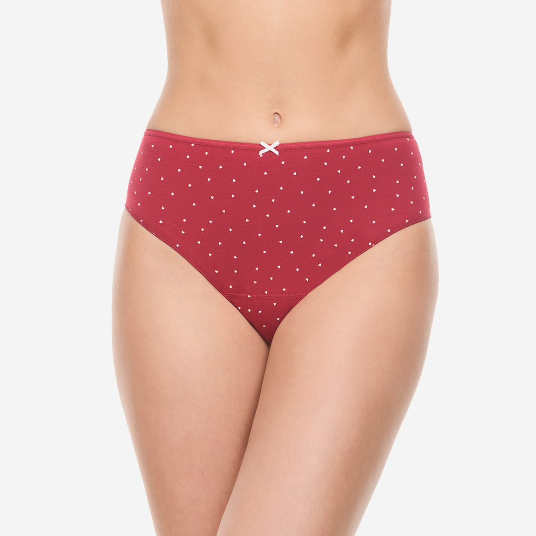 Lot de 2 slips taille haute coton Coeur coton - 32106 rouge &amp; poudre