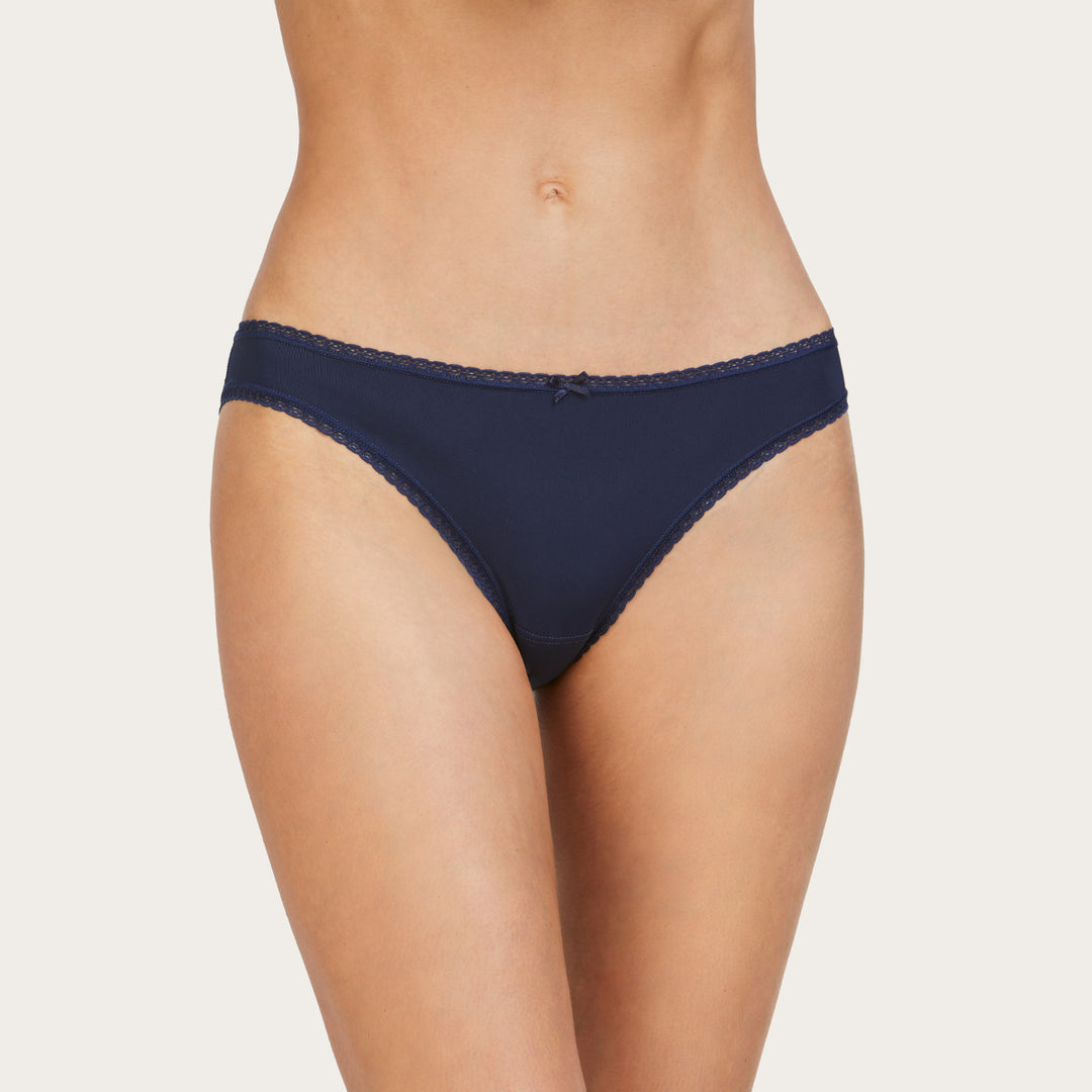 Slip taille basse uni microfibre- bleu marine