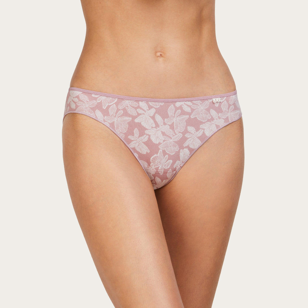 Slip taille basse microfibre- fleurie vieux rose