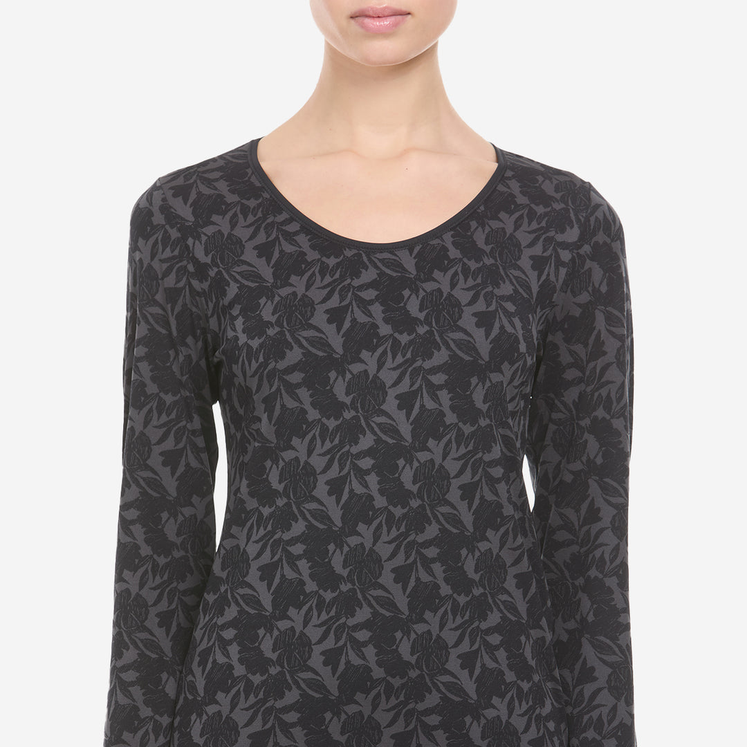T-shirt manches longues noir imprimé floral - 77097
