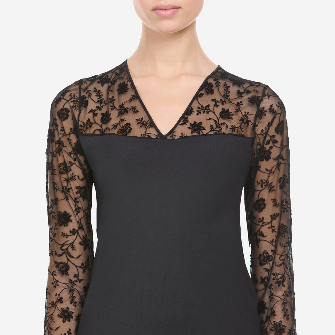 T-shirt manches longues noir impression velours - 77111