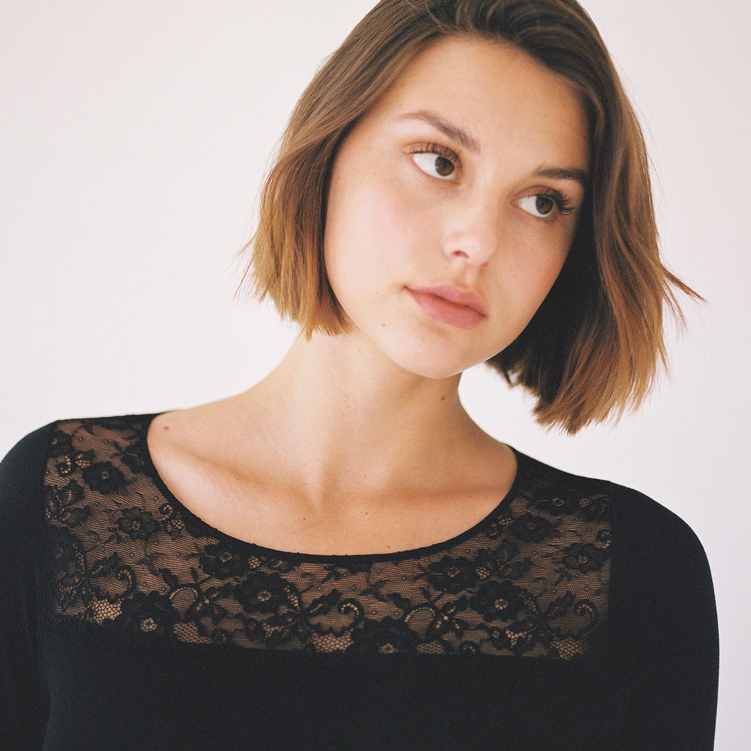 T-shirt micromodal Avet noir – Manches longues