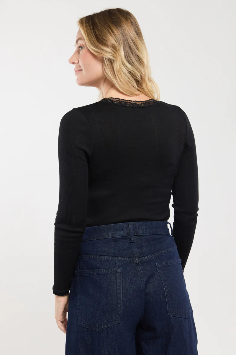 T-shirt manche longue laine &amp; soie  noir