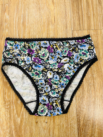 Culotte haute coton fleurie noir