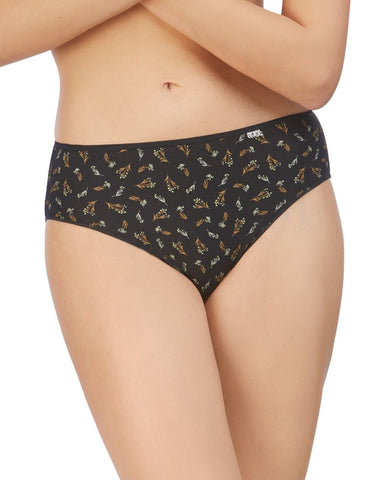Slip taille haut coton noir imprimé