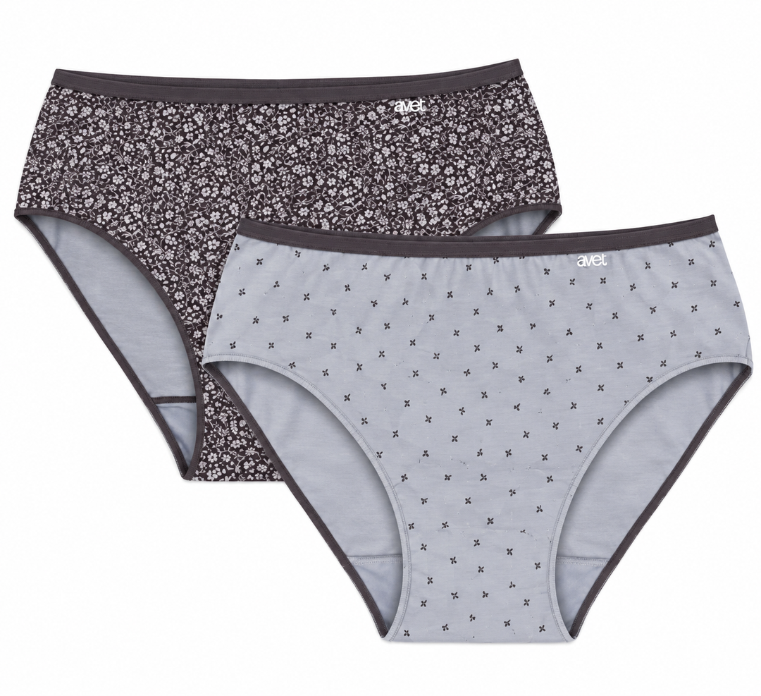 Lot de 2 slips taille haute coton prune et gris lavande - 257