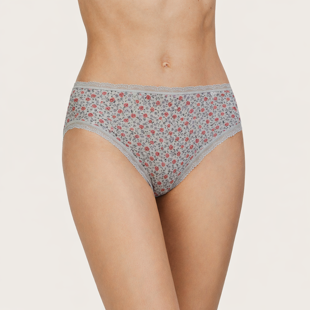 Slip haut  coton fleurie – rouge et gris
