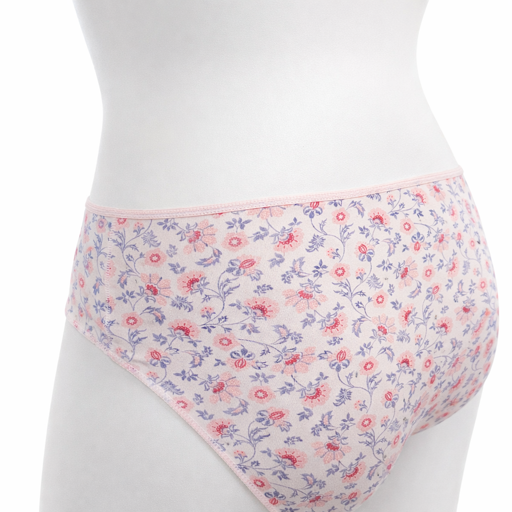 Slip haut microfibre fleurie rose