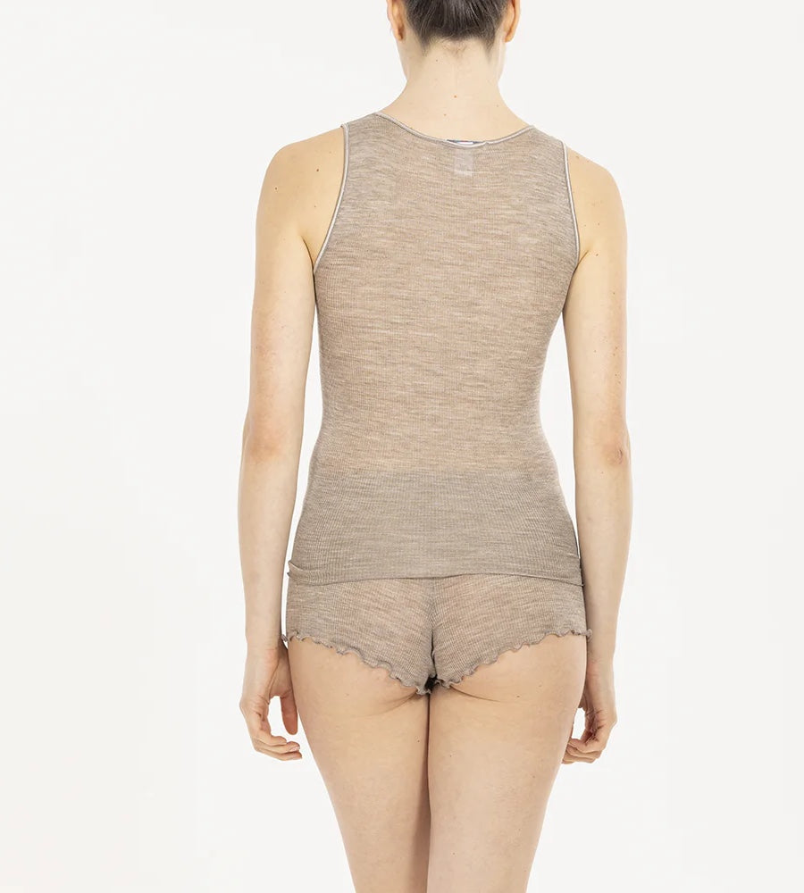 Top laine &amp; soie sans manche beige
