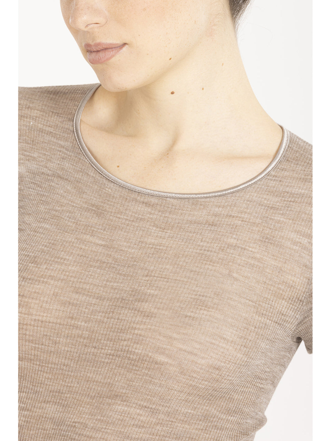 Top laine &amp; soie manche longue Beige