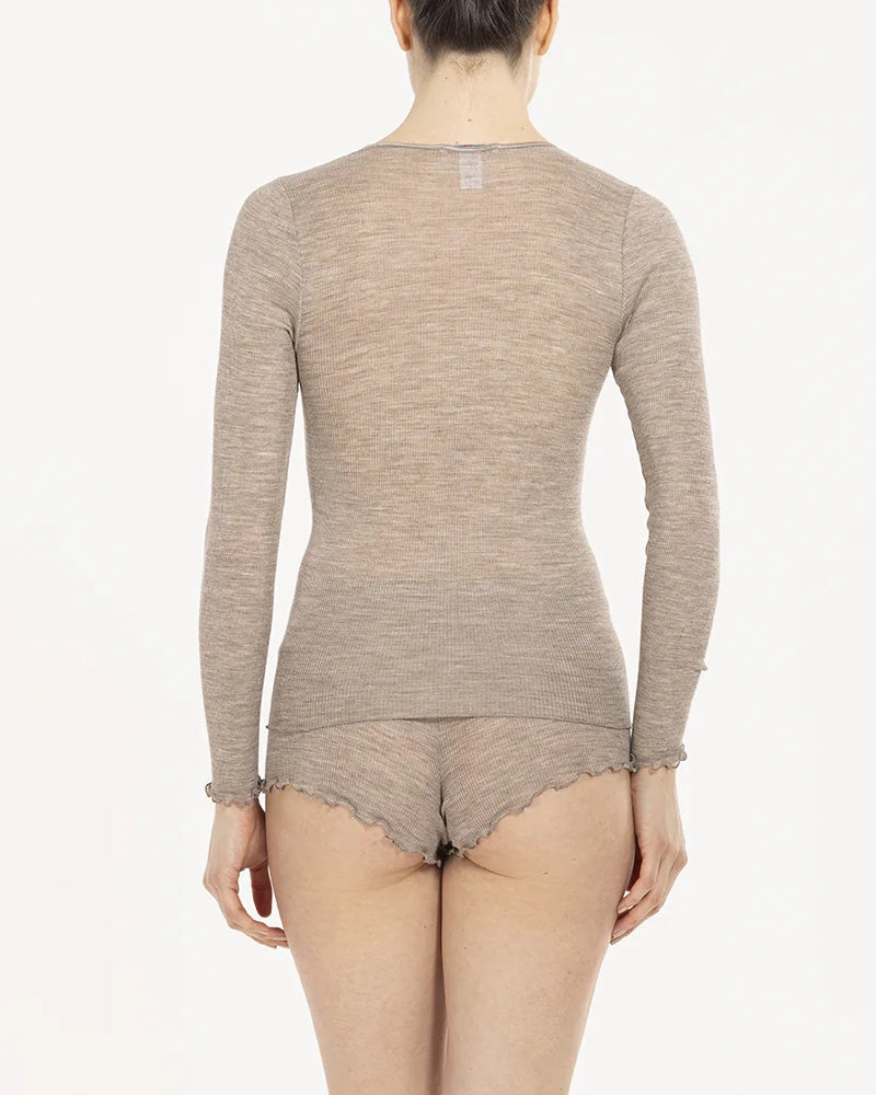 Top laine &amp; soie manche longue Beige