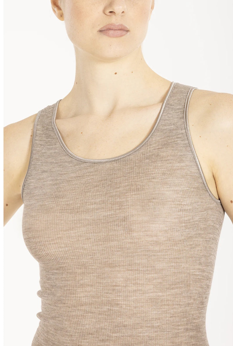Top laine &amp; soie sans manche beige