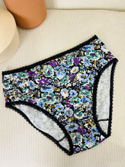 Culotte haute coton fleurie noir