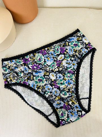 Culotte haute coton fleurie noir