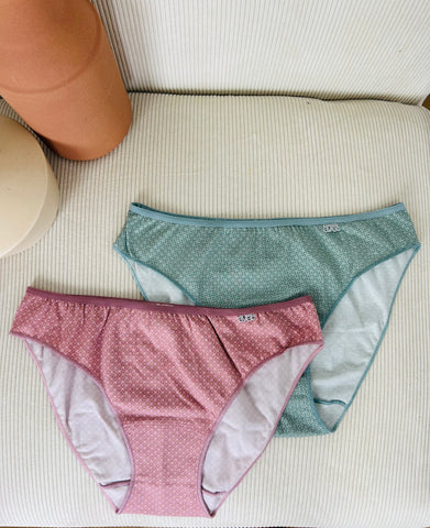 Slip taille basse coton duo vert rose