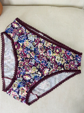 Culotte haute coton fleurie Prune