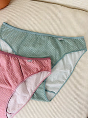 Slip taille basse coton duo vert rose