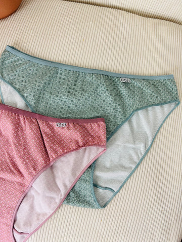 Slip taille basse coton duo vert rose