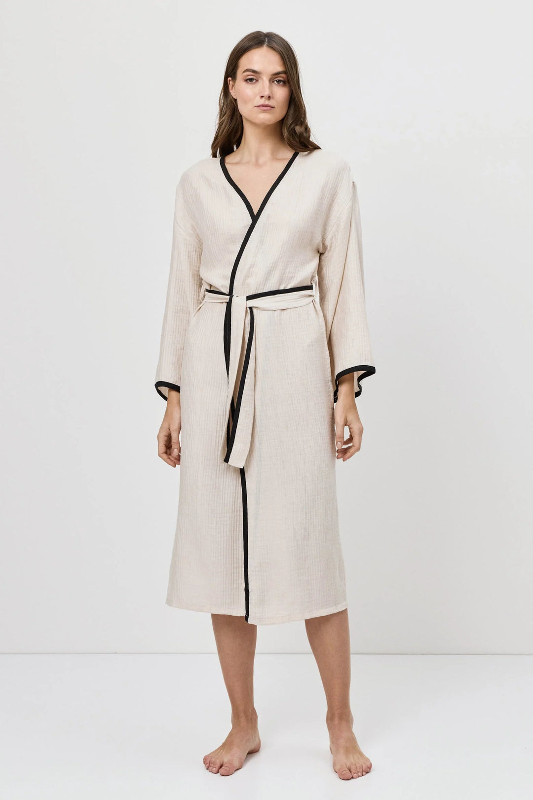 Kimono long sable ceinturé Horizon