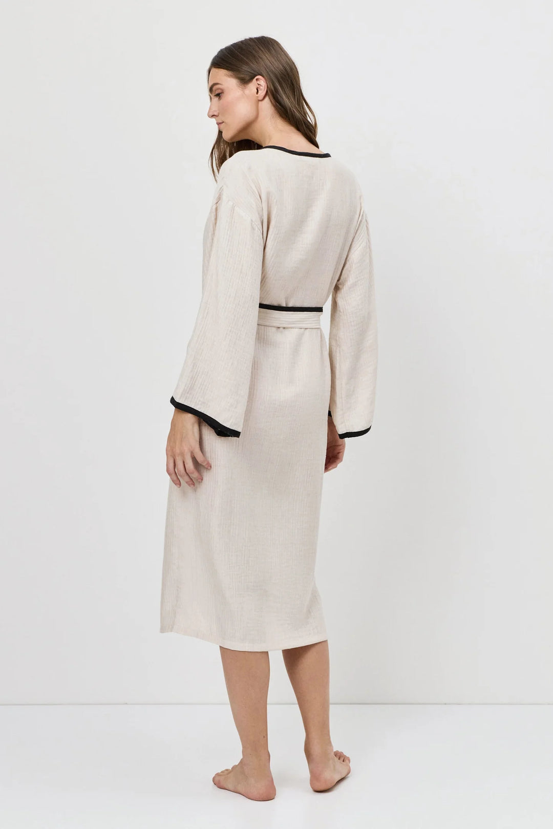 Kimono long sable ceinturé Horizon