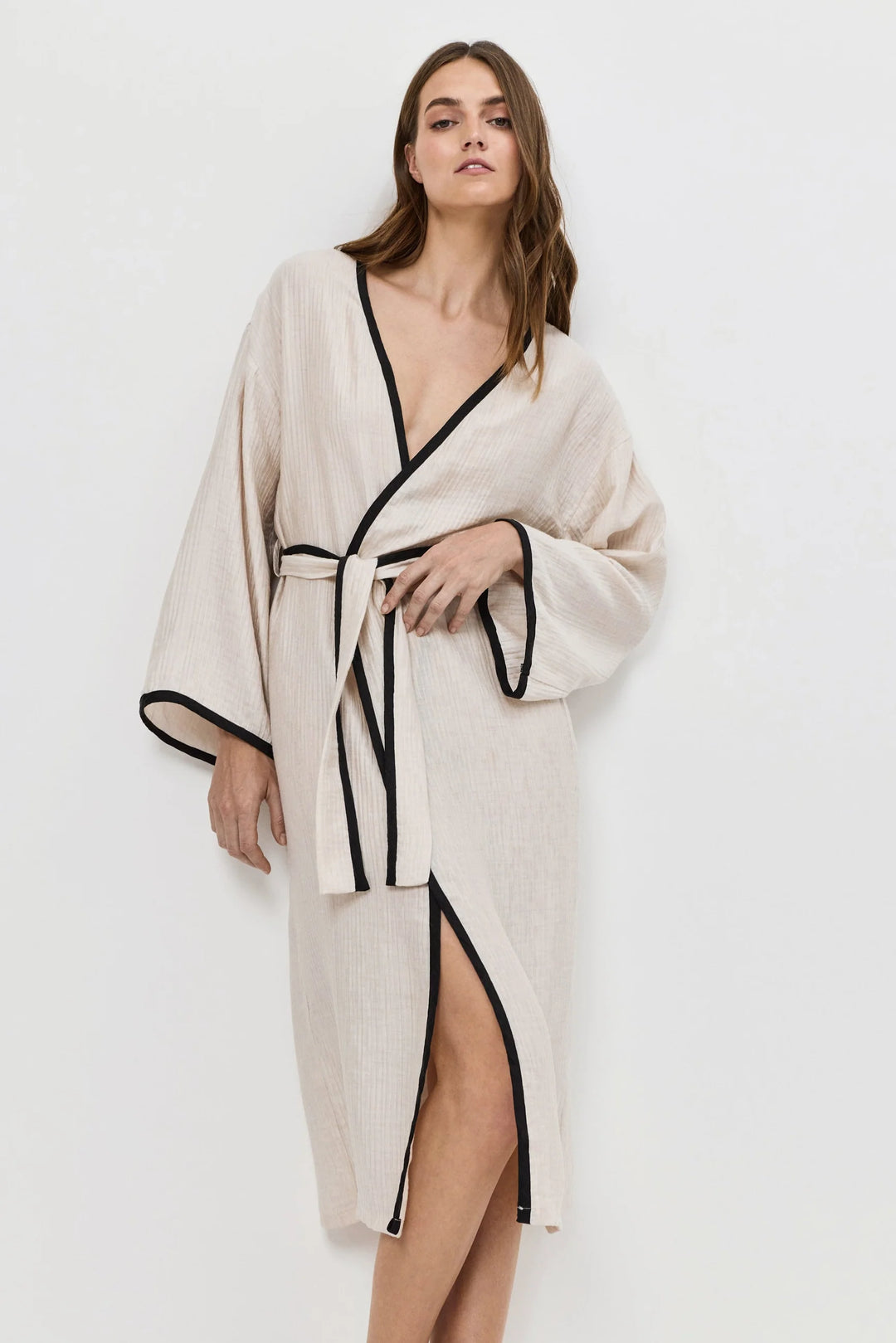 Kimono long sable ceinturé Horizon