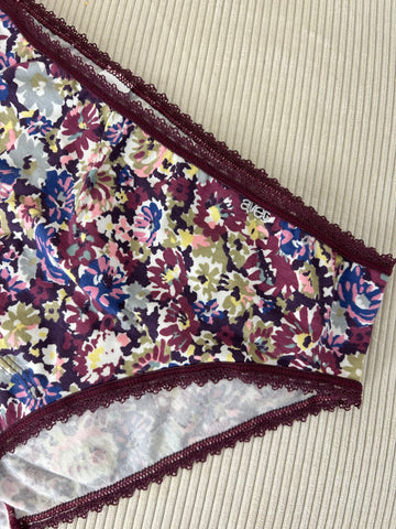 Culotte haute coton fleurie Prune