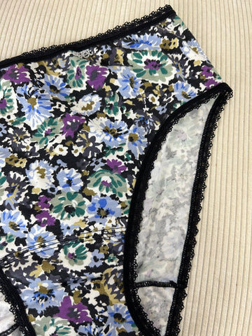 Culotte haute coton fleurie noir