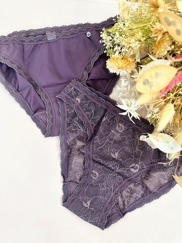 Slip Duo dentelle et uni prune