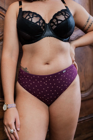 Culotte haute coton prune fleurie