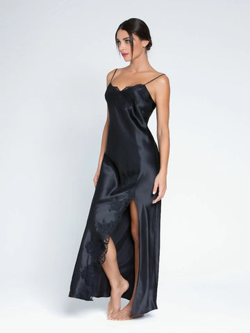 Nuisette en soie noir longue