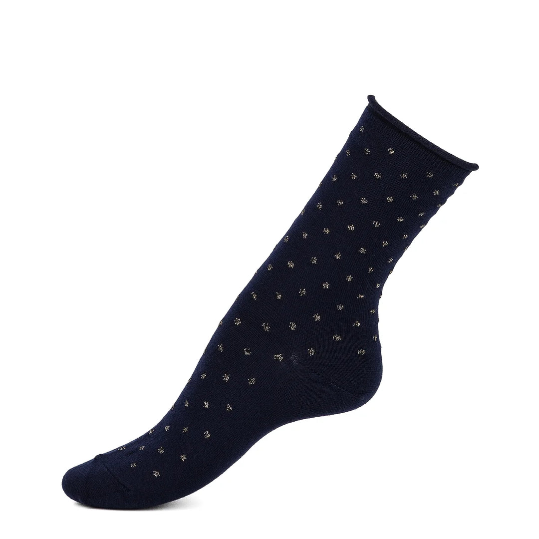 Pois bord roulotté - chaussettes femme - laine Merinos marine