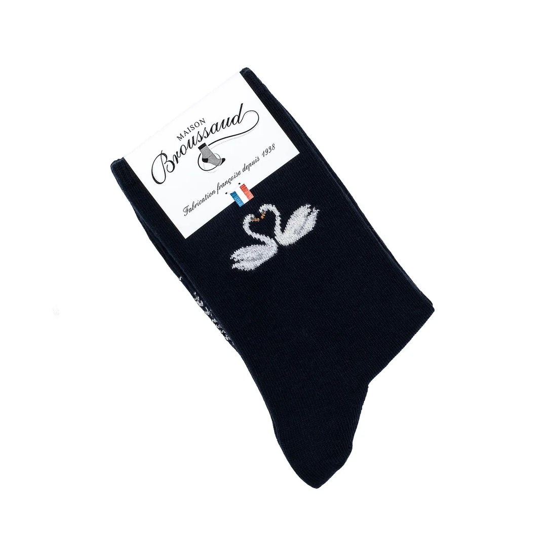 Les cygnes saint-Valentin - chaussettes femme - coton marine