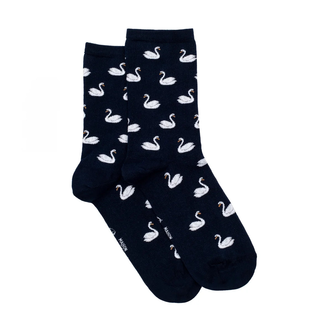 Les cygnes - chaussettes femme - coton marine