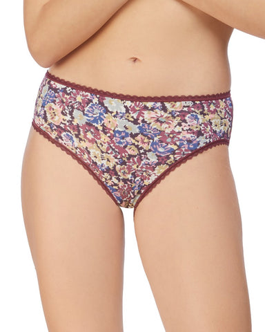 Culotte haute coton fleurie Prune