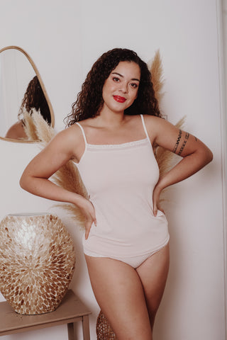 Débardeur rose poudré col carré microfibre