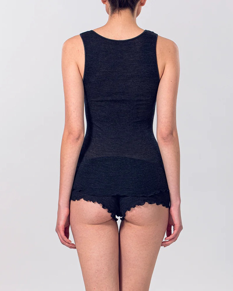 Top laine &amp; soie sans manche noir