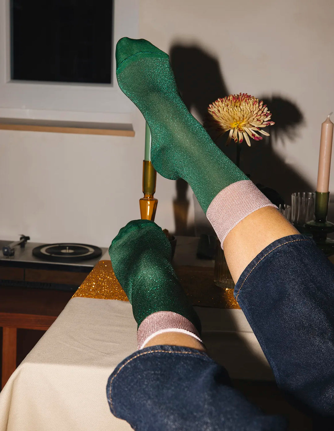 Chaussette paillette verte Samba