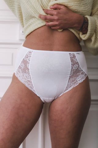 Culotte haute coton et dentelle couleur blanc