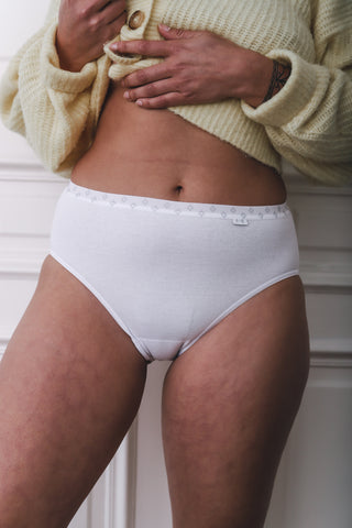 Slip haut coton blanc bande imprimée