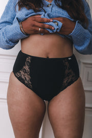 Culotte haute coton et dentelle couleur noir