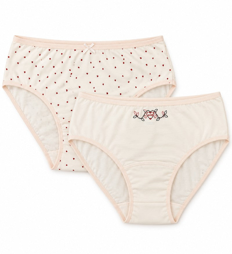 Lot de 2 slips taille haute coton Coeur coton - 32106 poudré