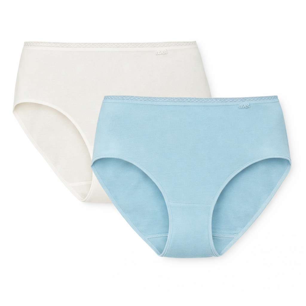Slip haut Duo Avet – Lot de 2 culottes en coton ivoire et ciel
