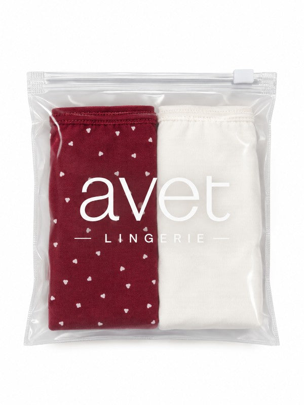 Lot de 2 slips taille haute coton Coeur coton - 32106 rouge &amp; poudre