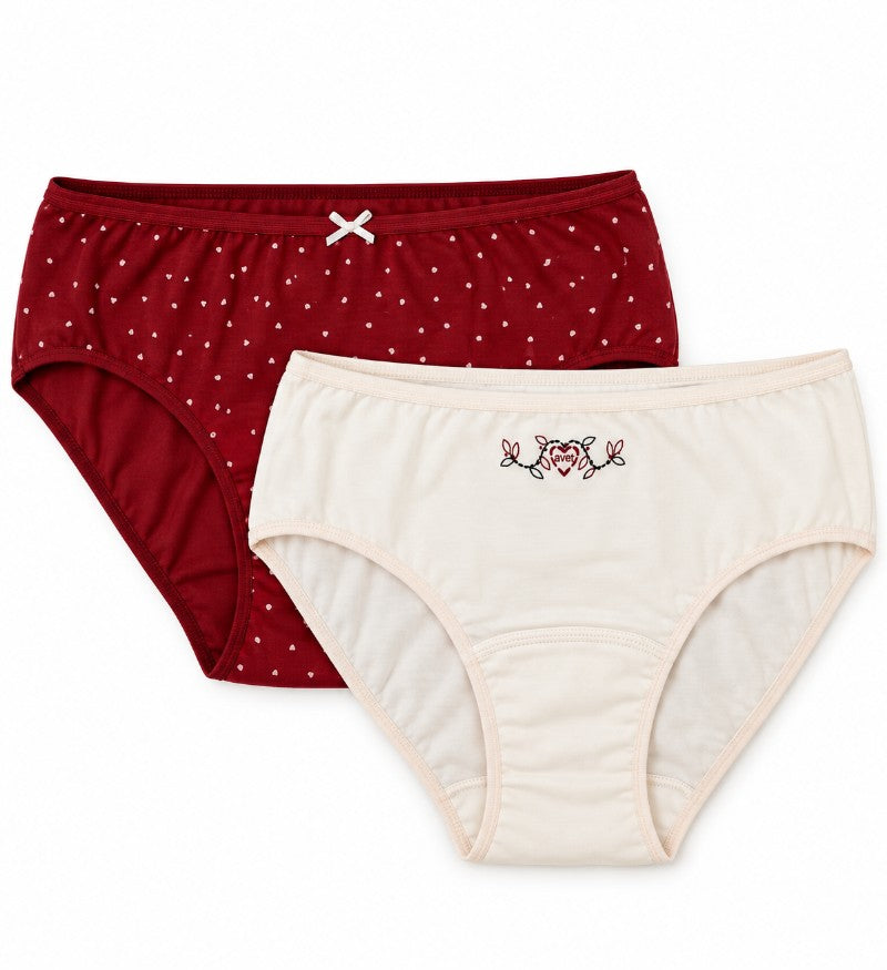 Lot de 2 slips taille haute coton Coeur coton - 32106 rouge &amp; poudre