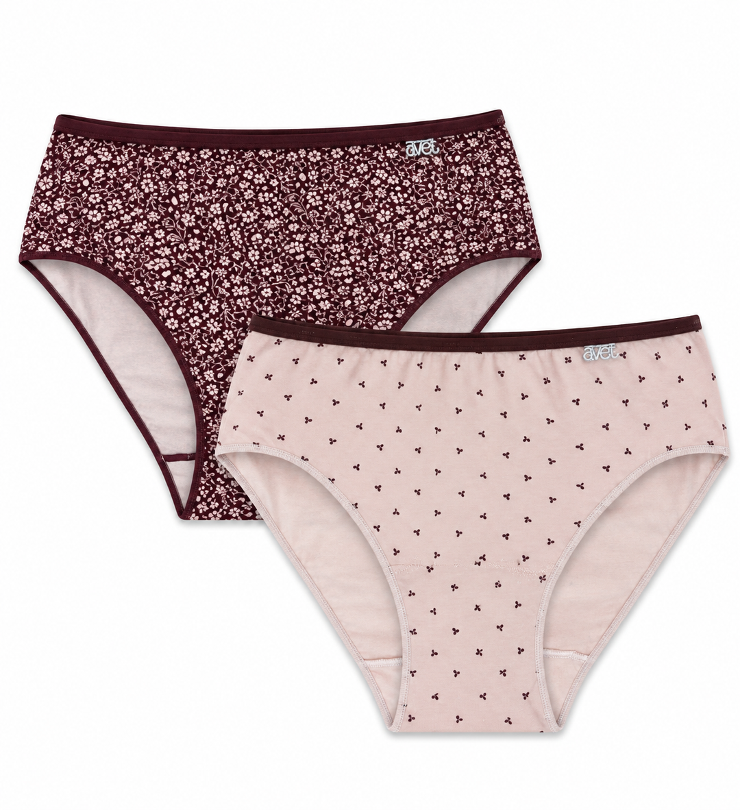 Lot de 2 slips taille haute coton bordeaux et rosé poudré - 257